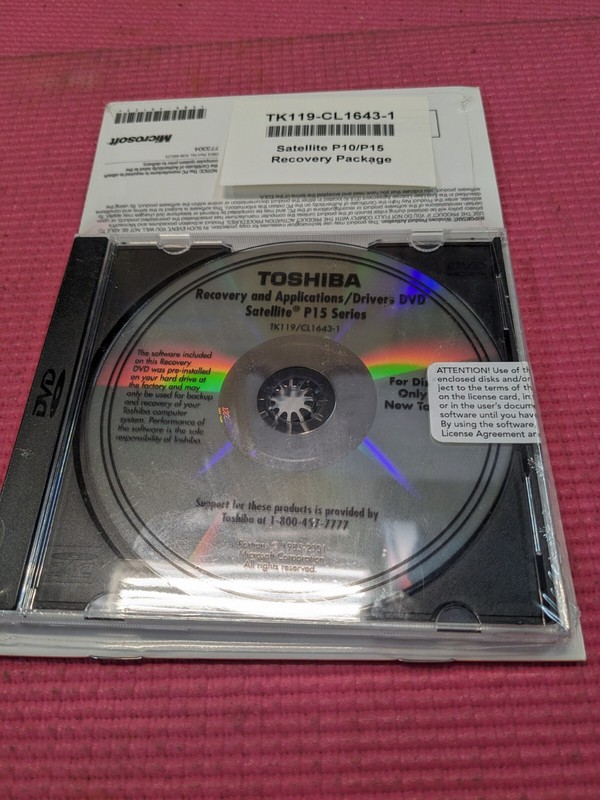 Toshiba Satellite P10/15 Series Recovery Package DVD W/ Windows XP Home NEW
