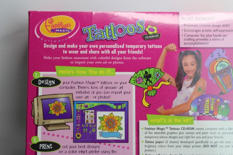Fashion Magic Tattoos PC CD Vintage Brand New Sealed In Box Temporary Tat Kids gallery