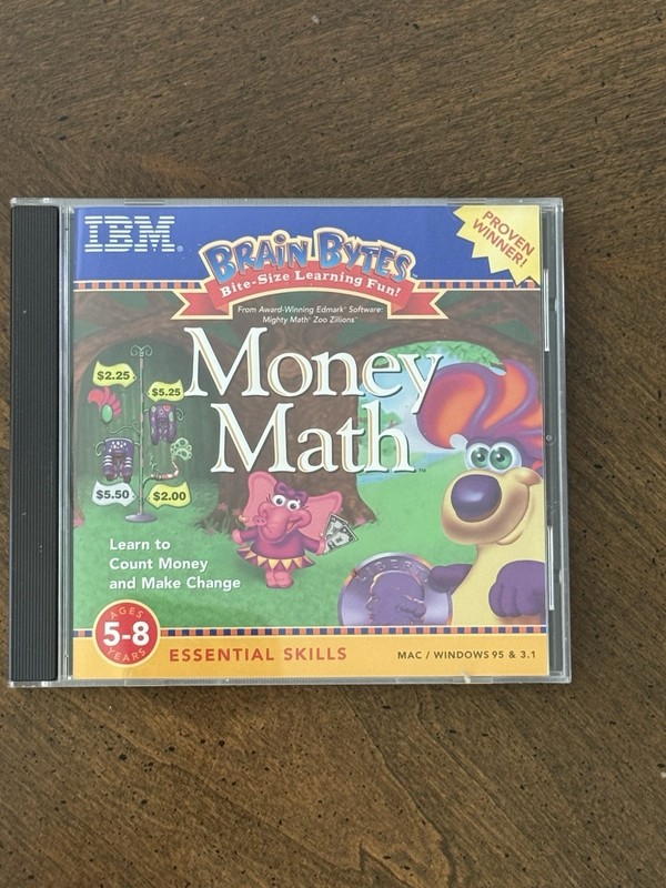 MONEY MATH Brain Bytes Essential Skills 5-8 (PC, CD-ROM, IBM) Vintage Mac WIN95