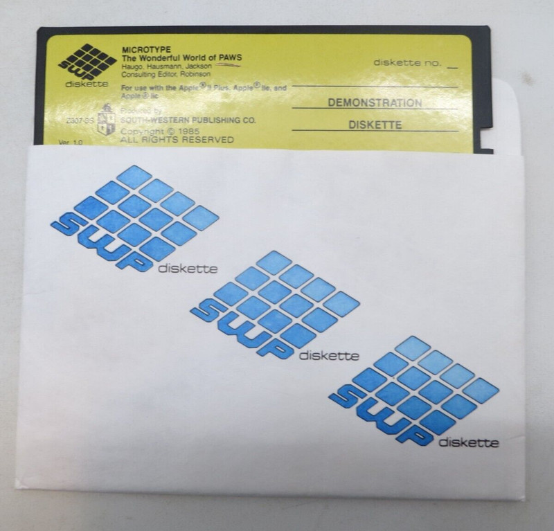 MICROTYPE The Wonderful World of PAWS 5.25″ Floppy Disk Apple II+ IIe IIc 1985 –