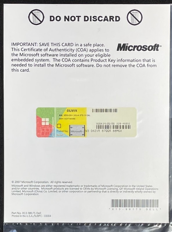 Microsoft SQL Server 2014 Standard 5 Client Access License OEM Software / XJWVK
