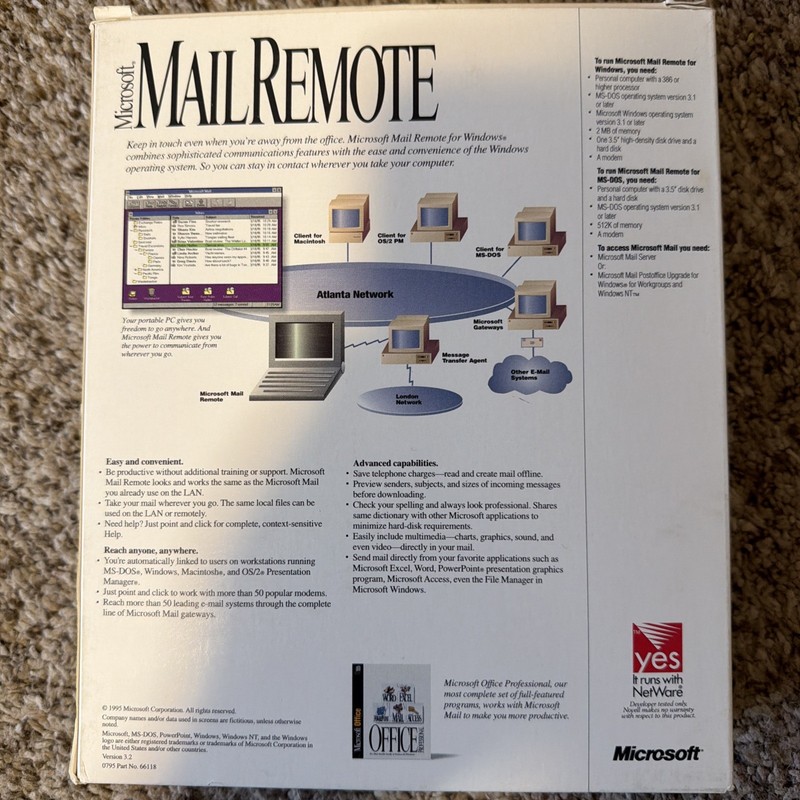 Microsoft Mail Remote (1994) Version 3.2 Super Rare - Open Box, floppies sealed gallery
