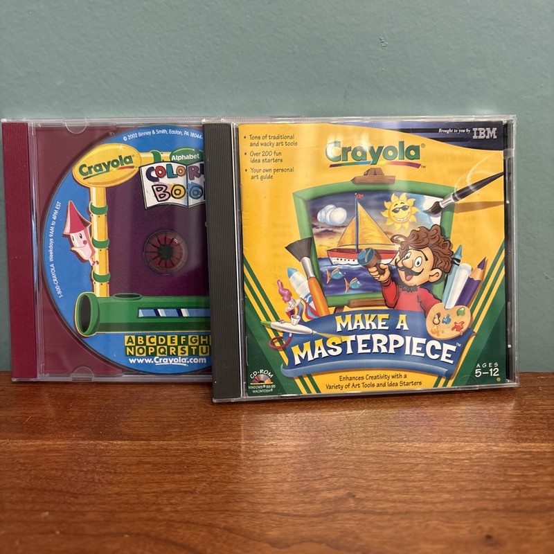 Pair CRAYOLA – Make a Masterpiece (CD-ROM 1998 IBM) Alphabet Coloring Book 2002