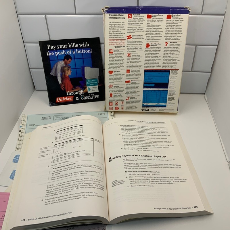 Vintage Intuit Quicken 5.0 IBM DOS Software Big Box 1991 Manual CheckFre No Disc gallery