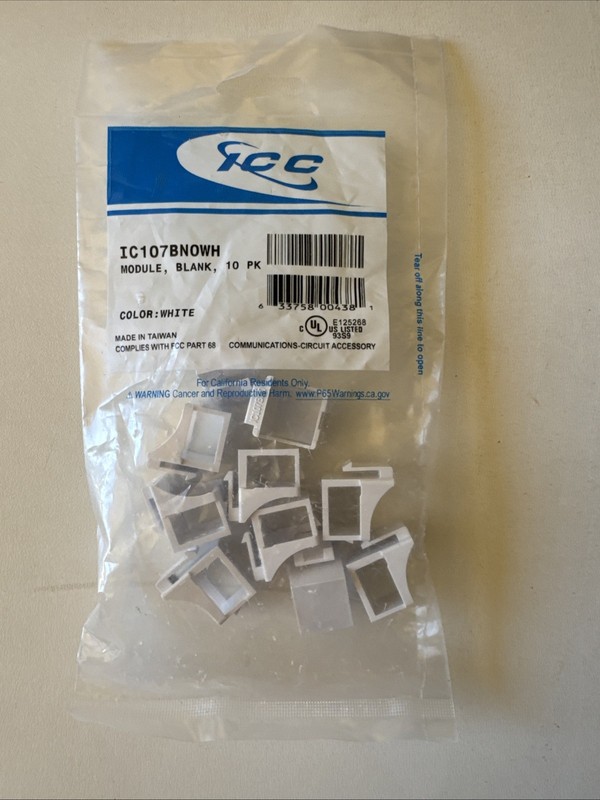International Connectors and Cable Corp. IC107BN0WH Module Blank 10 Pk White