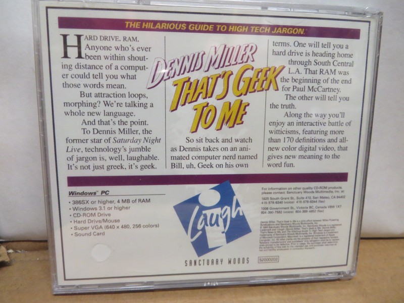 CD ROM VINTAGE 1990's SOFTWARE-SEALED-UNUSED " DENNIS MILLER THATS geek TO ME " gallery