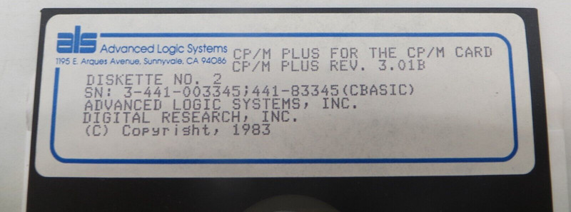 CP/M PLUS REV. 3.01B 5.25" Floppy Disk 1983 Advanced Logic Systems Inc. #4039 gallery