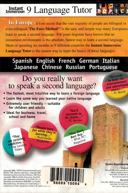 Instant Immersion Language Tutor (PC/Mac, 2001) CD-ROM – 9 Languages Euro Method gallery