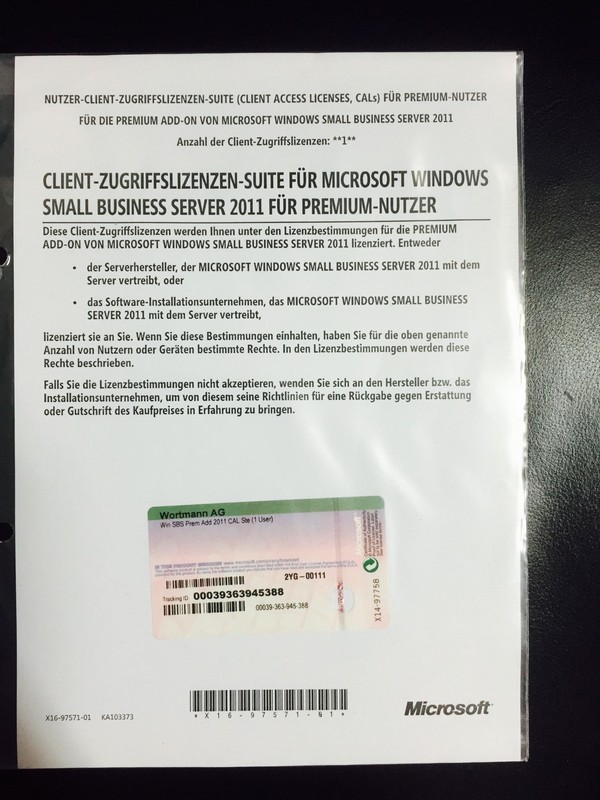 MS Windows Small Business Server 2011 Premium Add-on CAL Suite – 1 User CAL