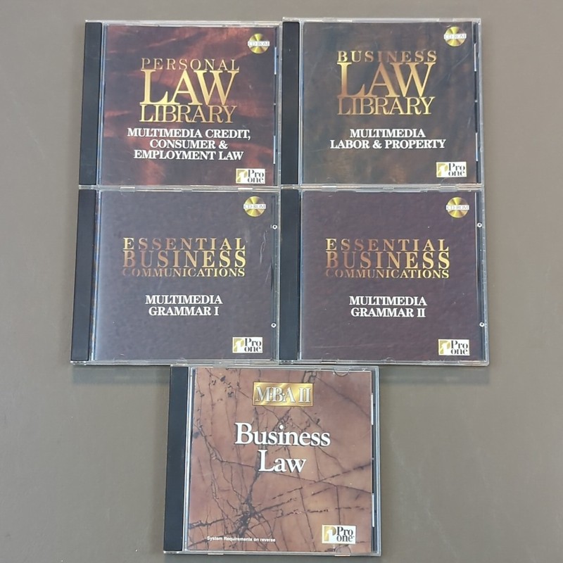 Lot Of 5 Various Pro One CDRoms. Personal Law Library, Essential Business Commun