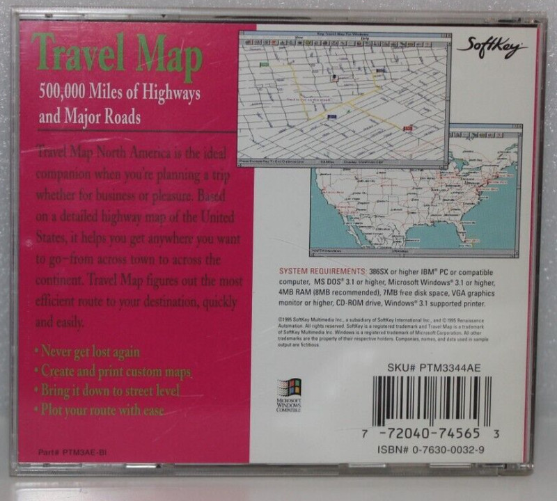 SOFTKEY TRAVEL MAP VINTAGE SOFTWARE PC CD ROM 1995 WINDOWS 3.1 gallery