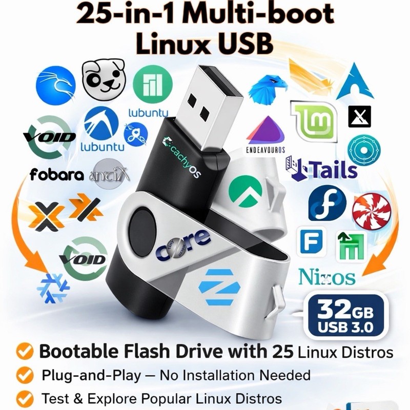 25-in-1 Multi-Boot Linux USB (32GB, USB 3.0) – Ultimate 2025 Portable OS Toolkit