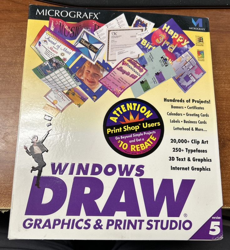 New Sealed 1996 Micrografx Windows Draw Graphics & Print Studio CD ROM