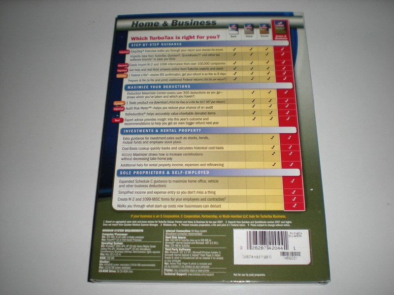 Turbotax 2008 Home & Business with state. (State support discontinued). New box. gallery