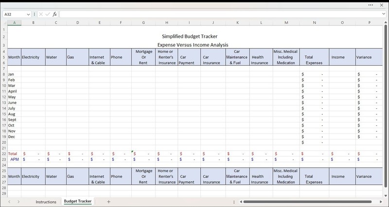 Simplified Budget Tracker Excel Spreadsheets, Template for PC or Android