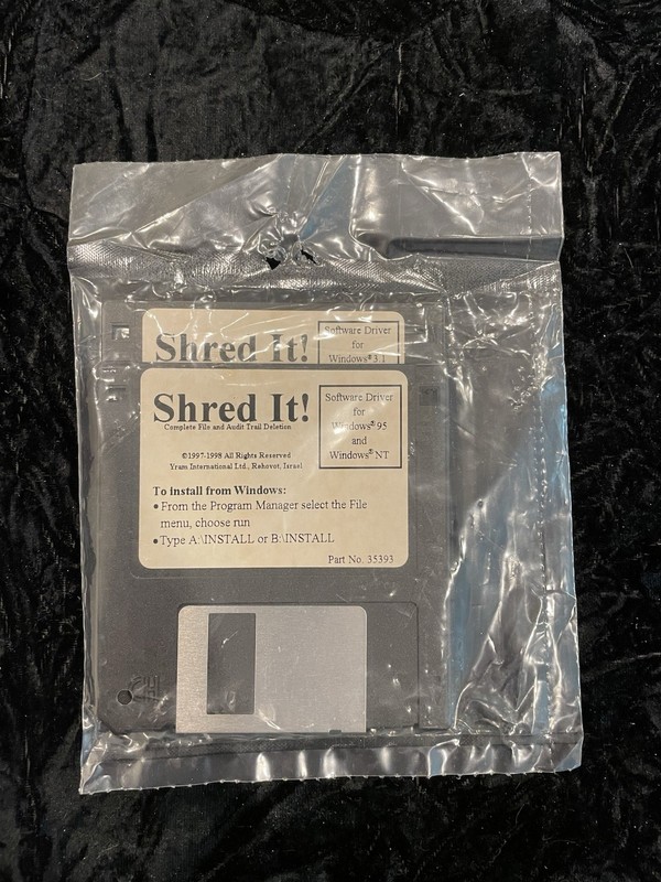 Shred It! for Windows 95 NT 3.1 Workgroups | New – no documentation – 3.5″ disks
