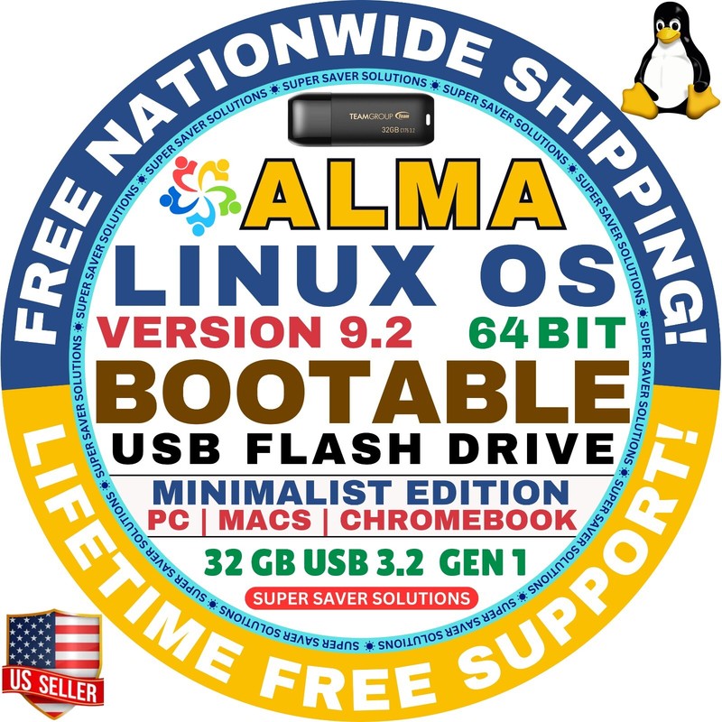AlmaLinux 9.2 USB Flash Drive | MINIMAL EDITION | AMD64 for MAC, PC Alma Linux