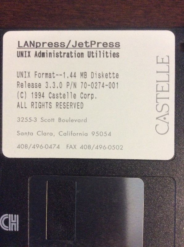 Castelle Landpress Jetpress UNIX Administration Utilities Ver 3.3.0 3.5" Floppy gallery