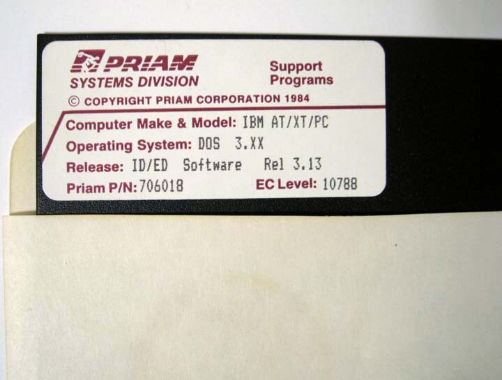 Priam ® Rel ID/ED 3.13 For DOS 3.xx IBM AT XT PC On One 5.25″ Floppy Disk © 1984