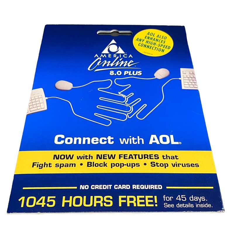 AOL 8.0 CD Connect Hands 1045 Hours Computer Software Factory Sealed