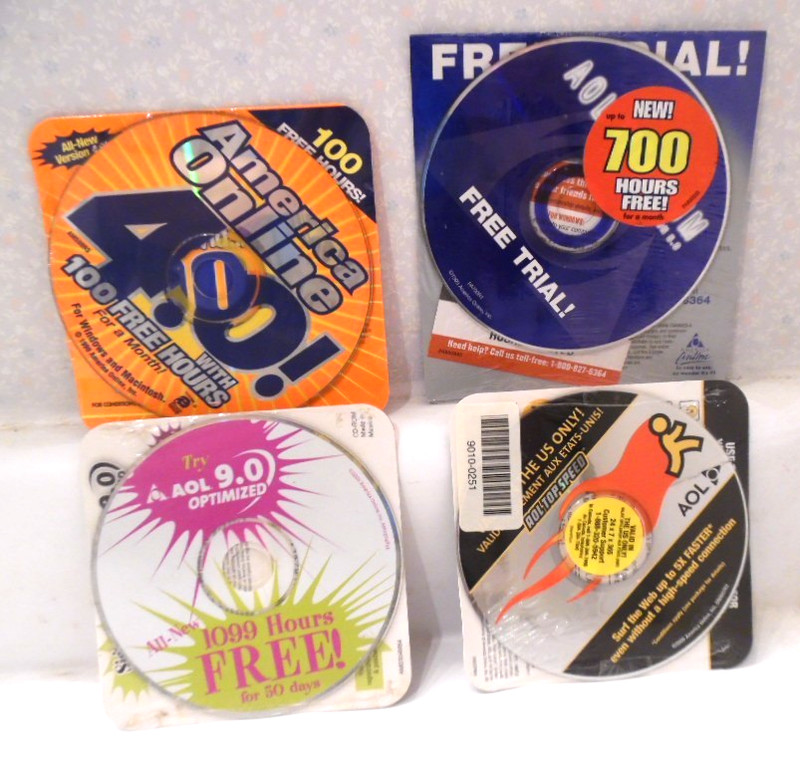 4 Vintage AOL CD-ROMs – 1999 to 2005 – America Online – Brand New CDs