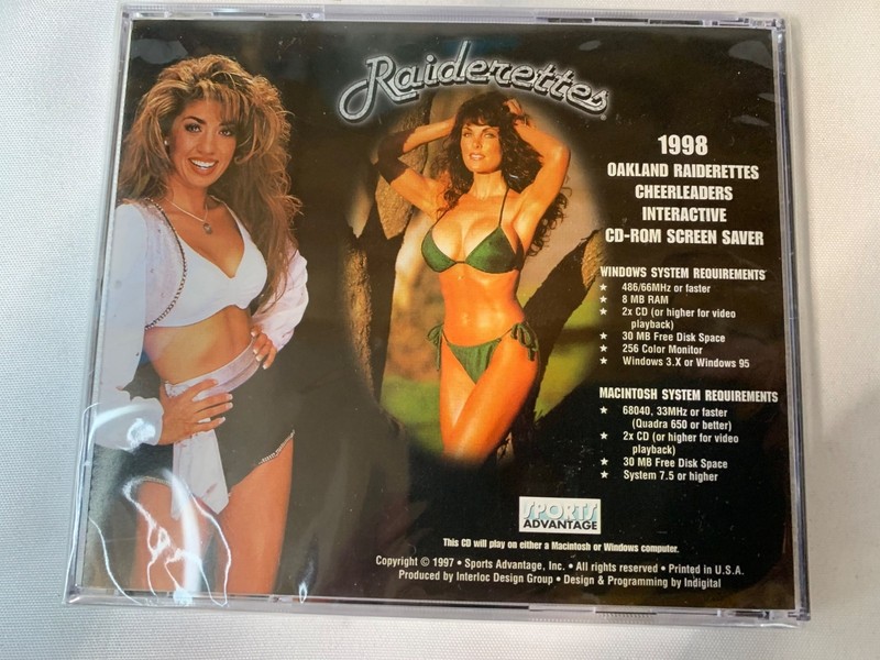 1998 interactive CD-ROM screen saver featuring the Oakland Raiders Cheerleading gallery