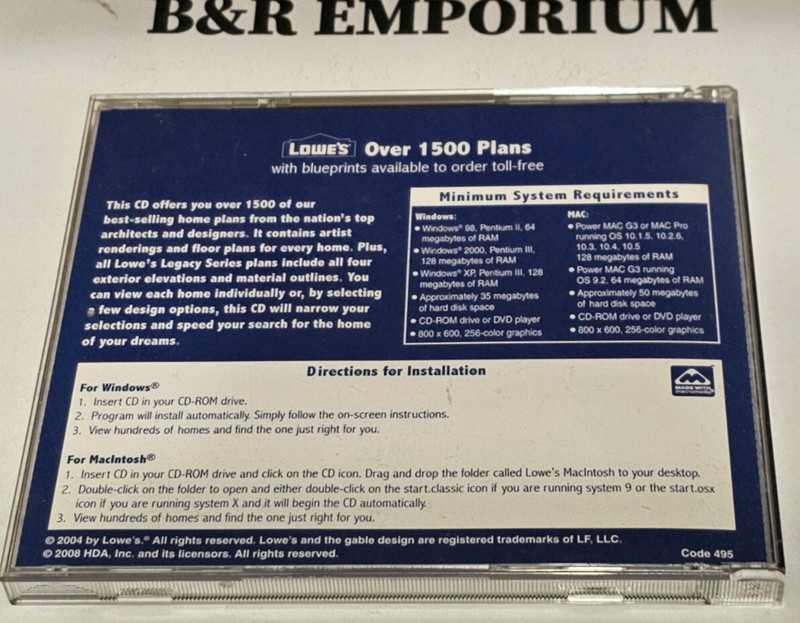 Lowe's Over 1500 Home Plans CD - (2008 Home Design Associates) - Used CD-ROM gallery