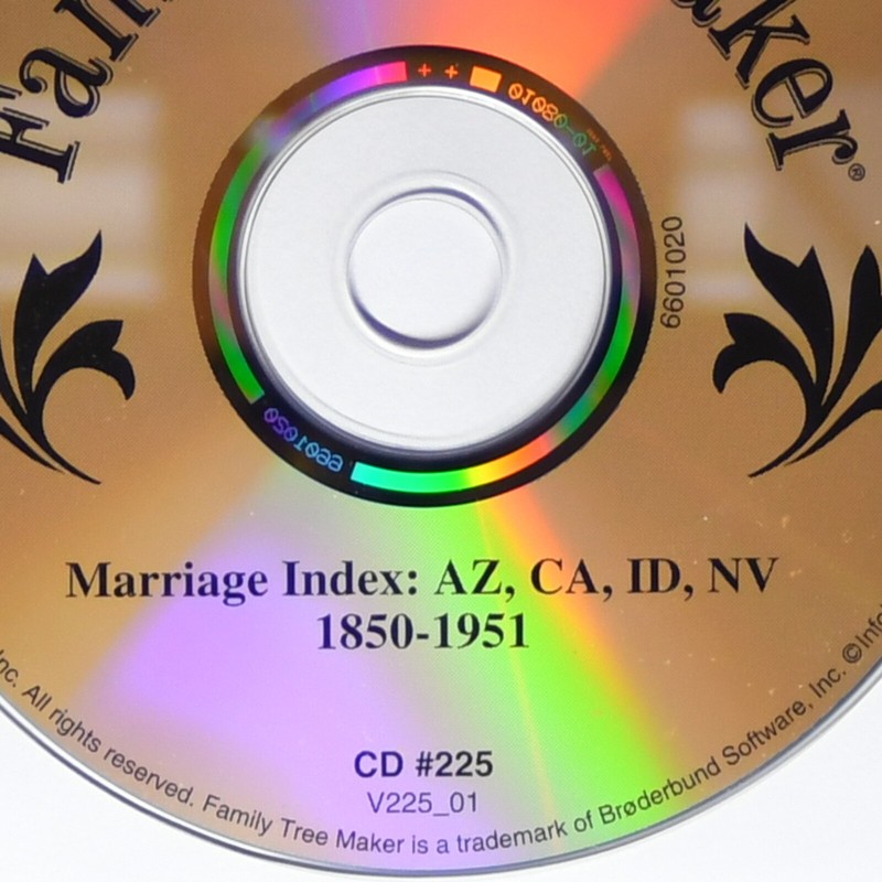 Broderbund Family Tree Maker CD # 225 Marriage Index AZ CA ID NV 1850-1951 gallery
