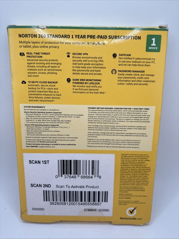 Norton 360 Standard 2026, 1 Device (PC Mac Android iOS) 1 Year (Sealed Key Card) gallery