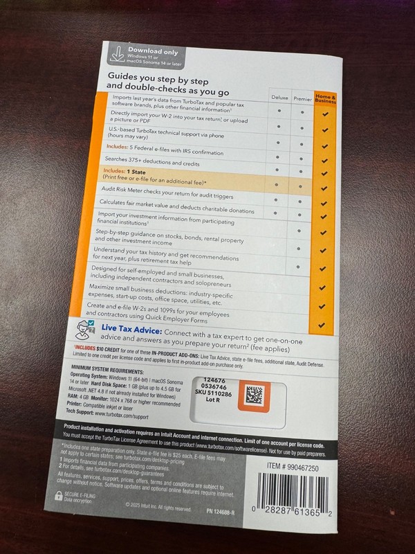 Turbo Tax Home & Business 2025 Unopened NUMBER KEY INCLUDED & Shipped gallery