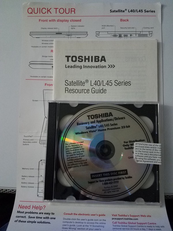 Toshiba Satellite Recovery & Apps/Drivers L40-L45 — Please Read —