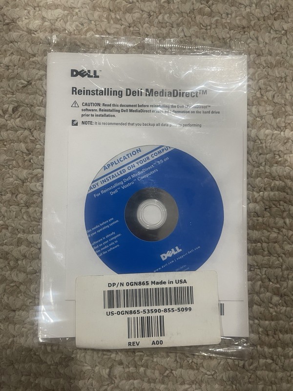 Dell MediaDirect 3.5 Reinstallation Disc Vostro OEM DP/N 0GN865 CD Rom