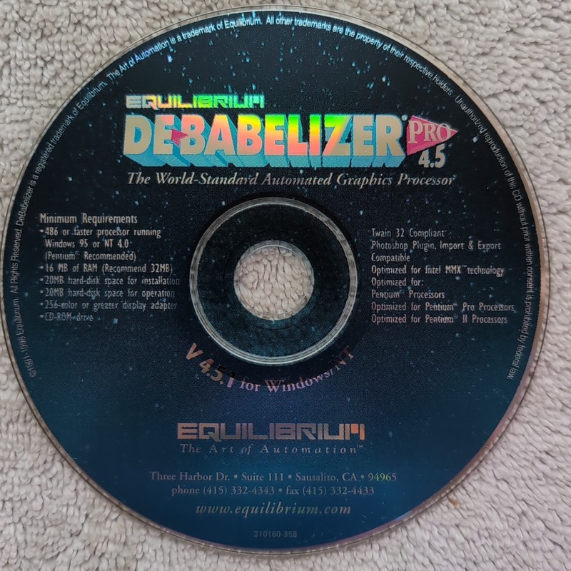 Equilibrium DeBabelizer Pro 4.5 CD ONLY PC Windows NT