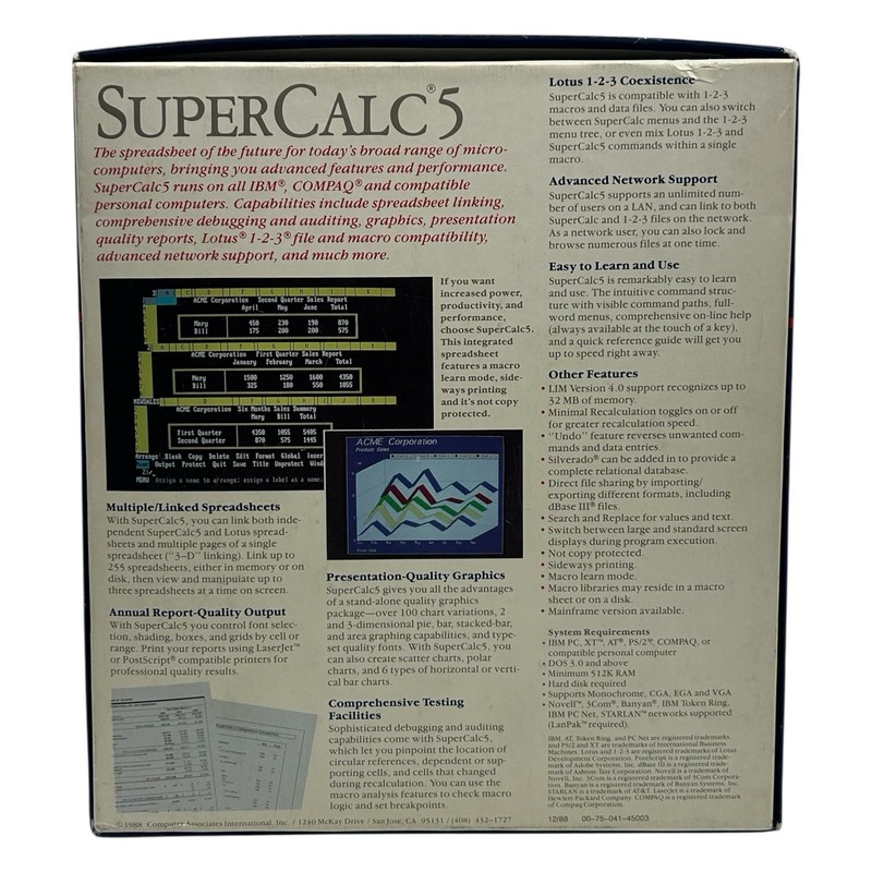 SuperCalc Version 5.0 1988 Computer Associates Complete w/ Guides & 5.25” Disks gallery