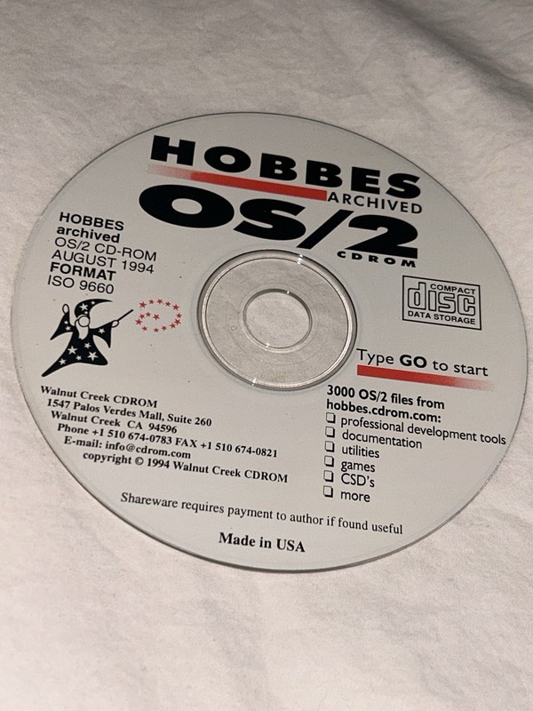 Hobbes OS/2 Archived Programs Walnut Creek PC CD-ROM Aug 1994 Format Iso 9660