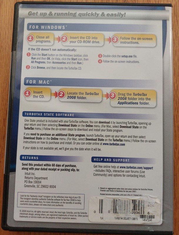 TurboTax Deluxe 2008 Federal & State for Windows & Mac Brand New gallery