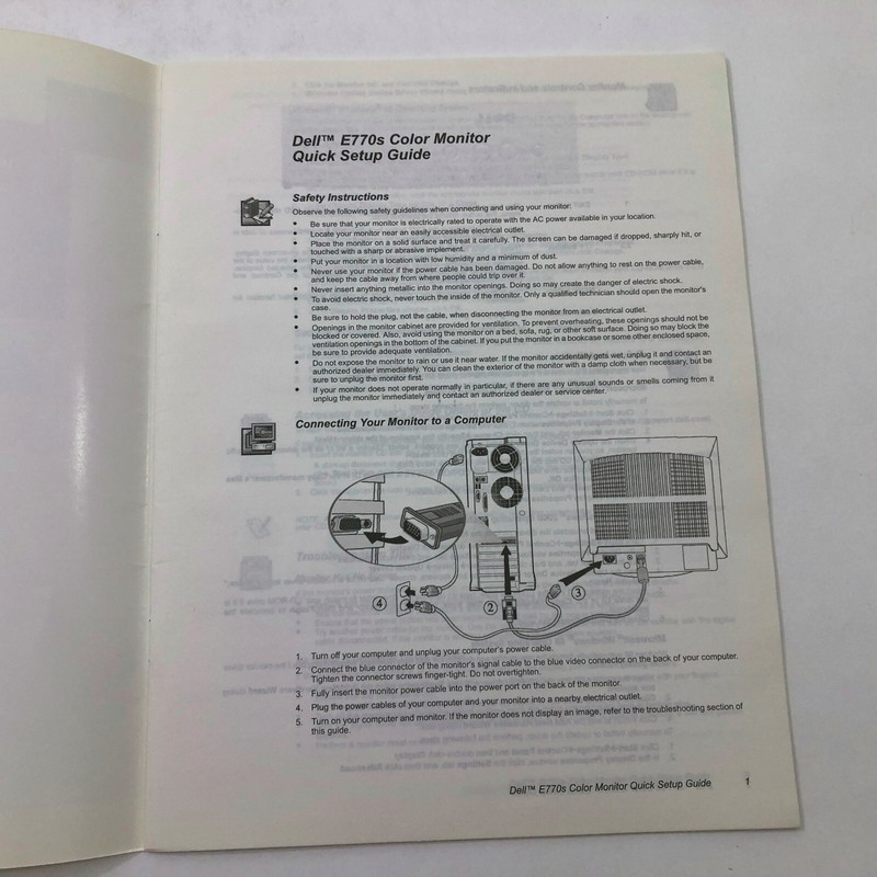 Dell E770s Color Monitor Quick Setup Guide and Displays in Multi Languages gallery