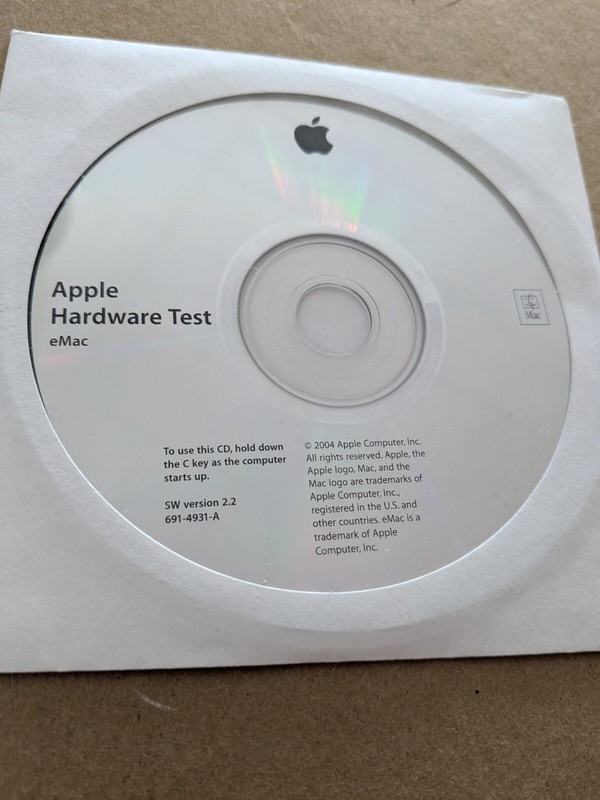 Apple Hardware Test CD for eMac SW Version 2.2 691-4931-A NEW UNUSED