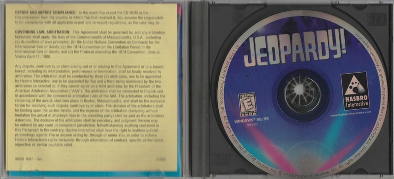 Jeopardy! CD-Rom Game 1st Edition by Hasbro Interactive 1998 for Win 95/98 gallery