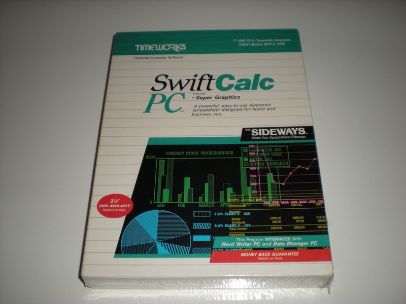 Timeworks SwiftCalc PC new in box Dos spreadsheet 5.25″