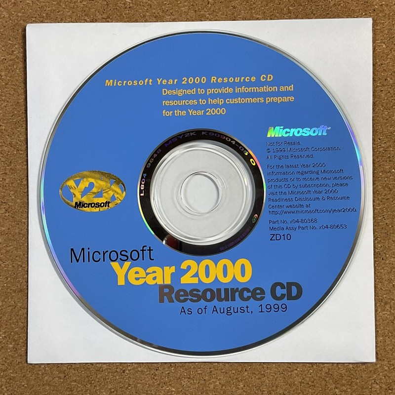 Vintage 1999 Microsoft Year 2000 Resource CD Y2K Software