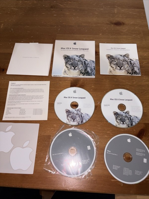 Apple Mac OS X Leopard Version 10.5.2 & Snow Leopard 10.6 Install DVDs Retail