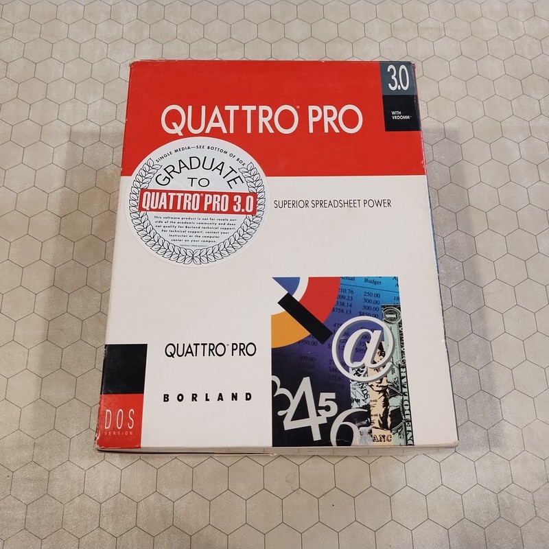 Quattro Pro 3.0 by Borland, DOS, 3.5" floppy disks, 1991, spreadsheet