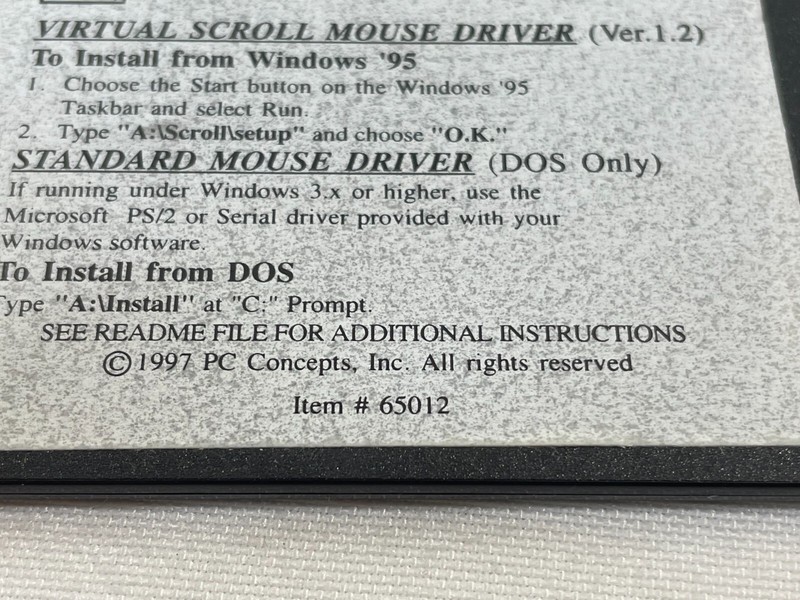 Vintage 1997 PC Concepts Virtual Scroll & Standard Mouse Driver 3.5" Floppy Disk gallery