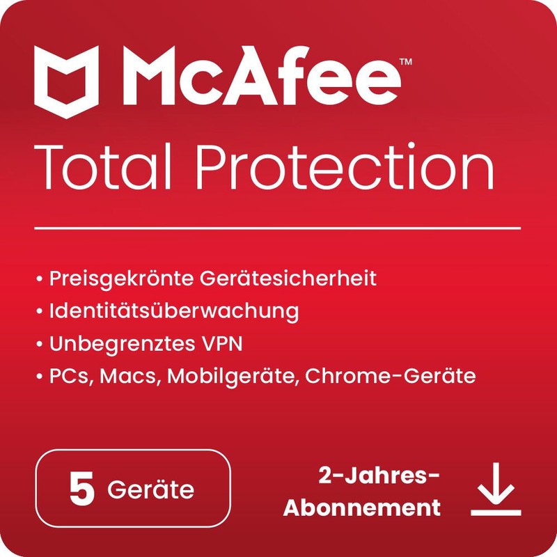 McAfee Total Protection 2025 5 Devices 2 Year | FULL VERSION / Upgrade | Antivirus