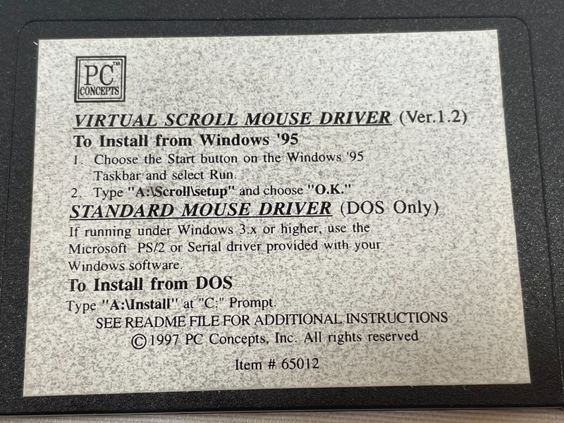 Vintage 1997 PC Concepts Virtual Scroll & Standard Mouse Driver 3.5" Floppy Disk gallery