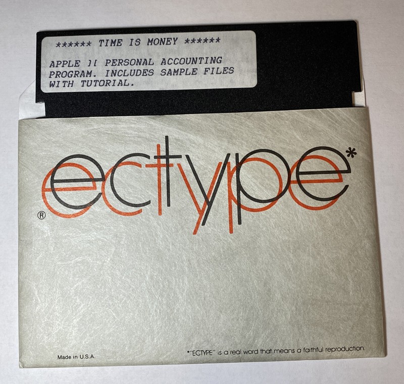 Apple II Time Is Money Personal Accounting Program Software 5.25” Floppy Vintage