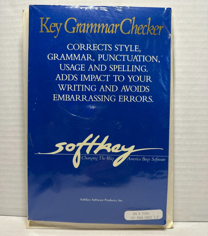 New Sealed Vintage Softkey Key Grammar Checker Software 3.5″ Disk VTG DAK 70080