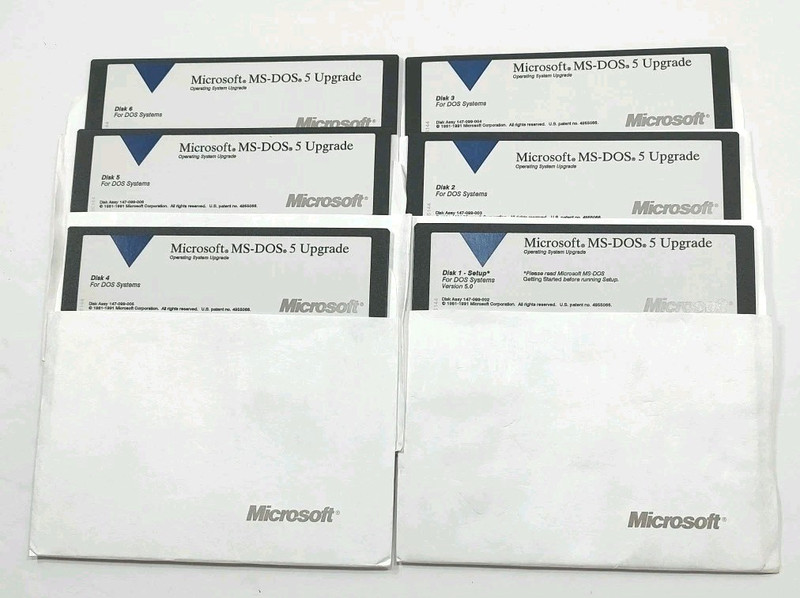 Vintage Microsoft MS-DOS 5 Upgrade 5.25″ Floppy Disks 6 Disks Operating System