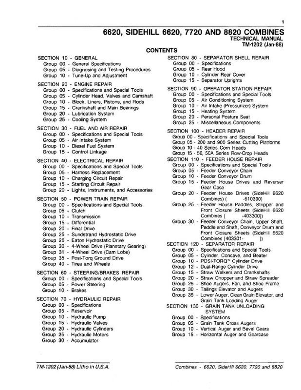 John Deere 6620 7720 8820 Combine Technical Service Repair Manual TM1202 on CD gallery